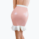 Damen Sexy Latex Gummi Gerade Bondage Rüschen Minirock Slim Wraps
