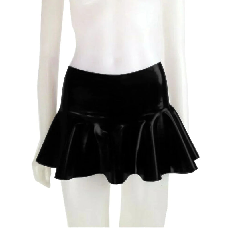 Sexy Latex Rubber High Waist Mini Short Skirt A Line Pleated Women Skirts Large Size