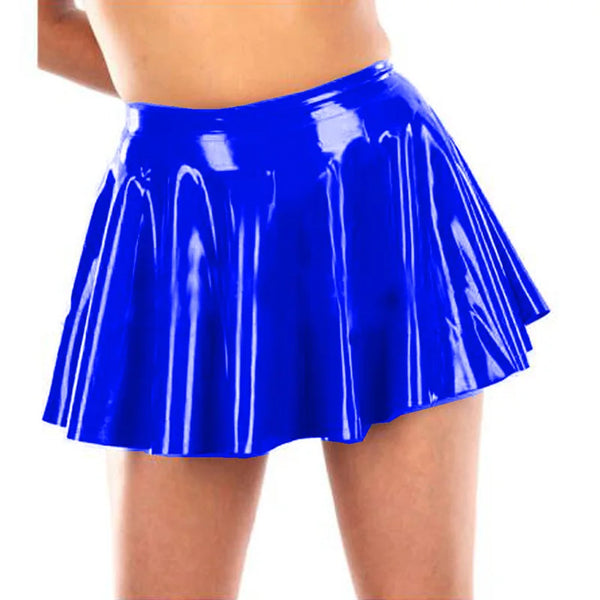 100% Latex Mini Skirt Sexy Solid Color Mini Pleated Rubber Skirts Women Stretch Exotic Costumes