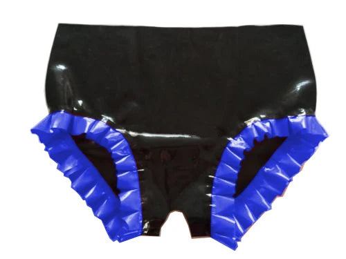 latex rubber Panties Unisex Maid Briefs Open Crotch Underwear Party Frilly Trim Crotchless Knicker Sexy Lingerie