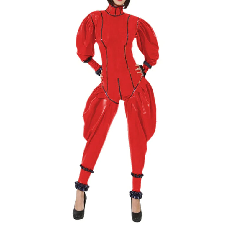 Sexy Latex Rubber Puff Sleeve Long Sleeve Jumpsuits Rompers Cosplay Trousers Catsuits For Women