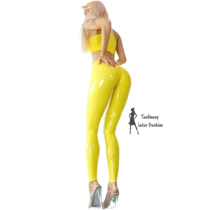 Latex Pants Women Tight Leggings U-Shaped Crotch Zipper Double Slider